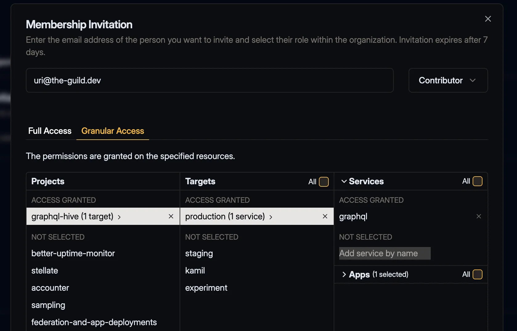 Select resources for invitation