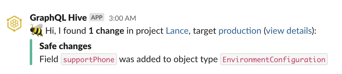 Schema checks Slack message