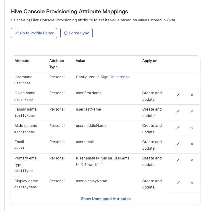 User attribute mappings